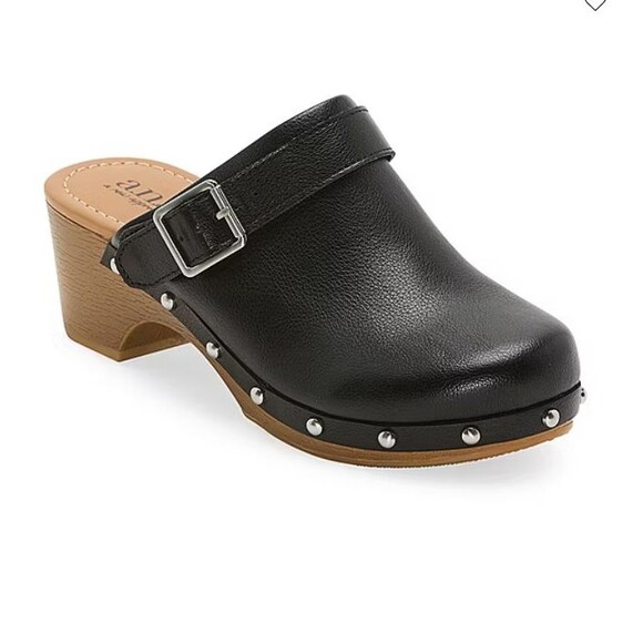 a.n.a Women's Size 6.5 Goleta Clogs Black Tan Studded Silver Slip On Mule - Picture 1 of 13